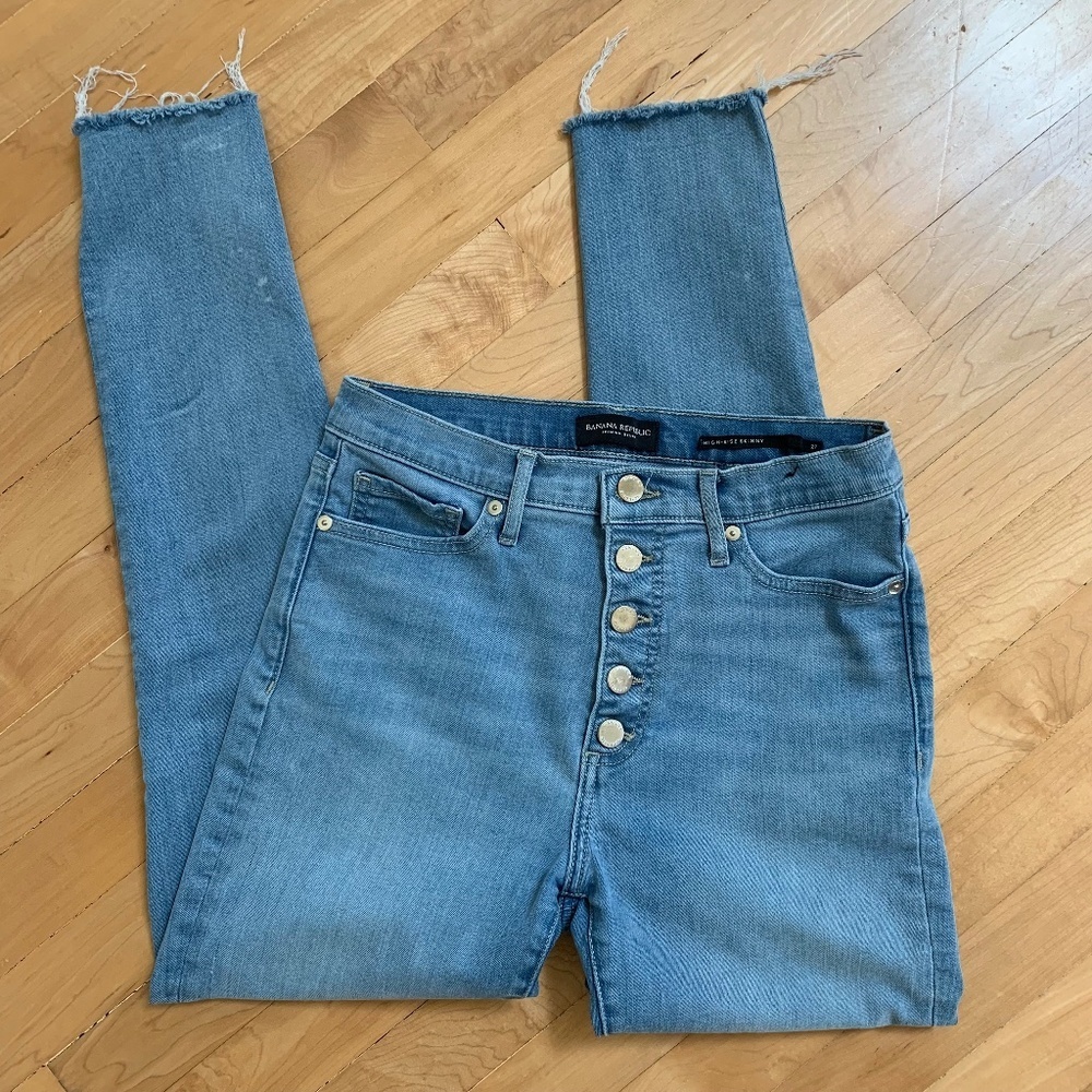 Banana Republic High Rise Skinny Button Up Denim Blue Jeans Size 27